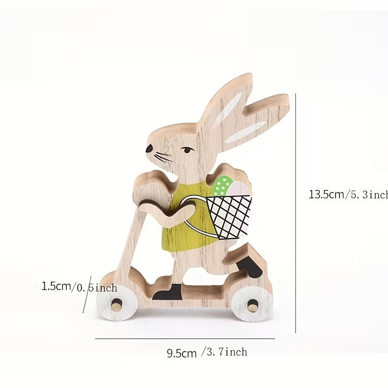 Osterhase Fahrraddekorationen – Set aus 2 | Holz-Frühlingsornamente | Tisch- & Regal-Deko