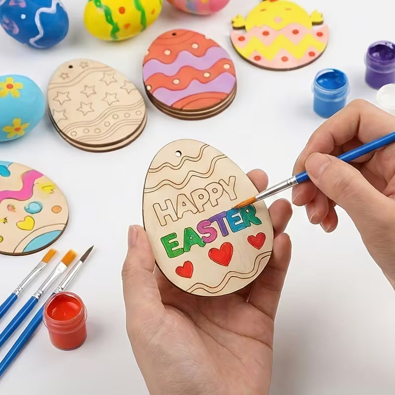 Holz-Ostereier-Ornamente – 10 Eier + 10 Schnüre | DIY-Hängedekoration | Ostern & Frühling
