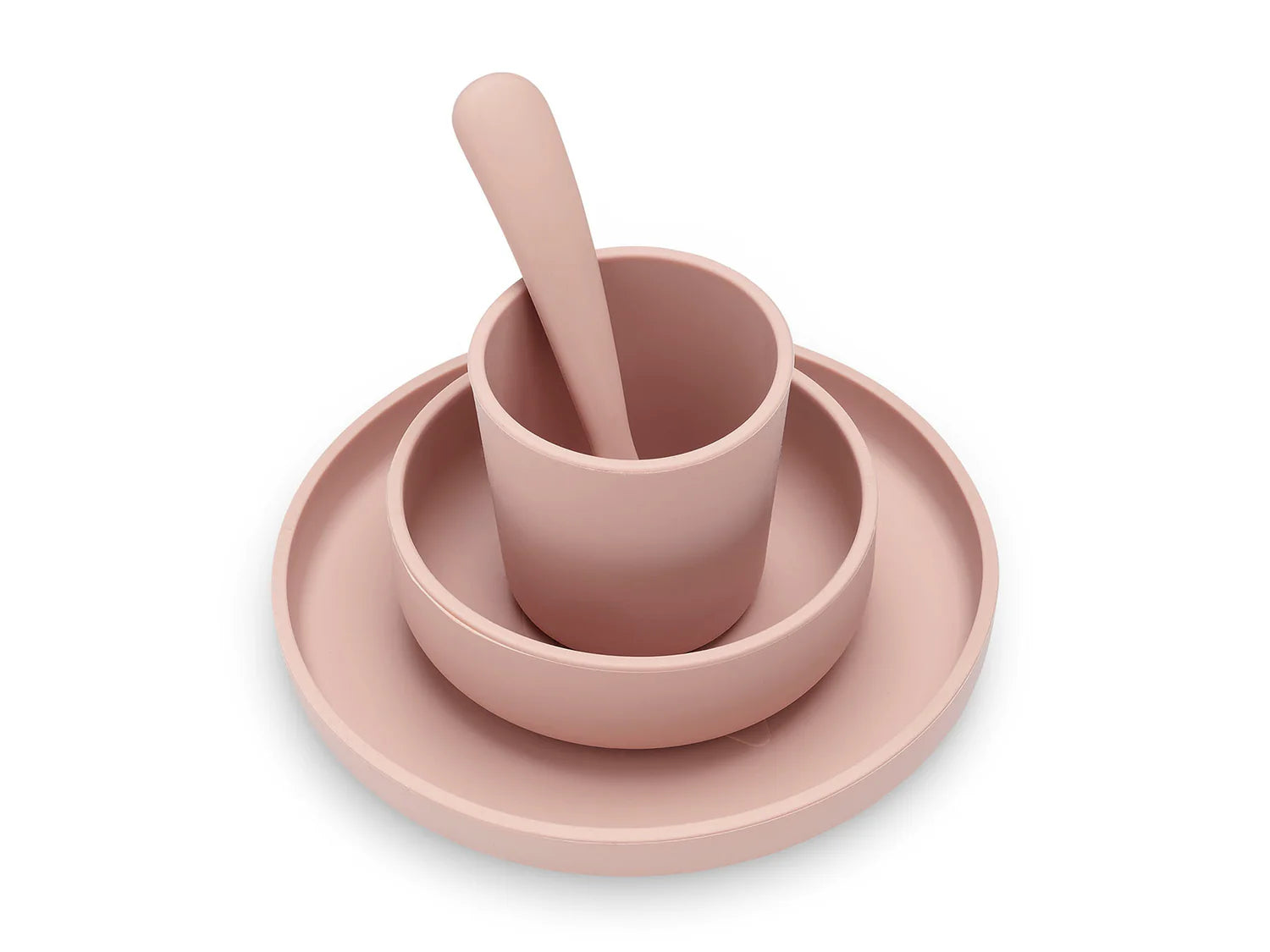 Kinder-Geschirrset – 4 Stück | Sicher, leicht & einfach zu verwenden | Pink, Grün & Sturmgrau