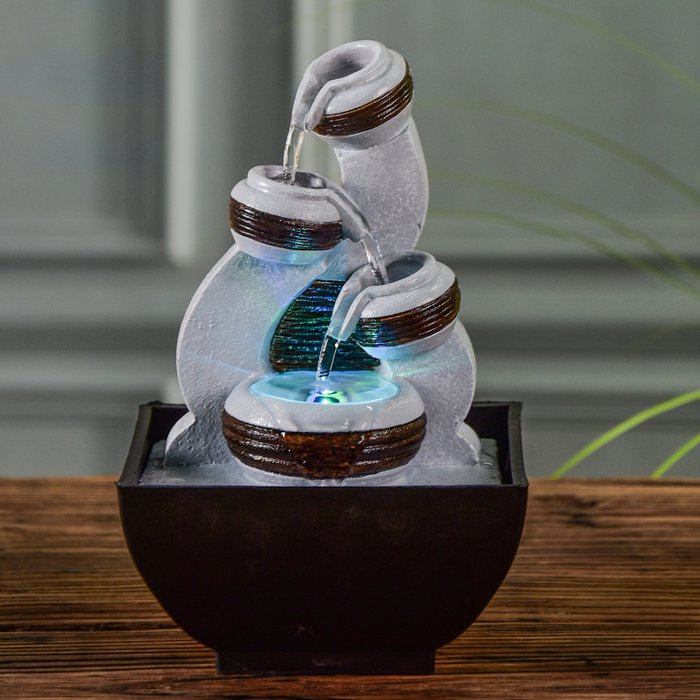 Kara Indoor-Brunnen – Kaskadierende Wasserfall mit farbigem LED-Licht | Entspannung & Wohnaccessoires