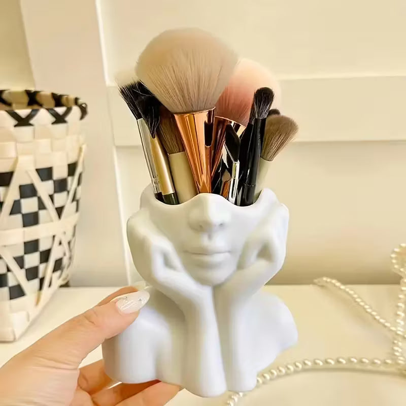 Künstlerischer Make-up-Pinselhalter – Modernes Gesichtsdesign | Schminkorganizer & Beauty-Deko-Geschenk