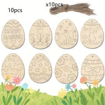 Holz-Ostereier-Ornamente – 10 Eier + 10 Schnüre | DIY-Hängedekoration | Ostern & Frühling