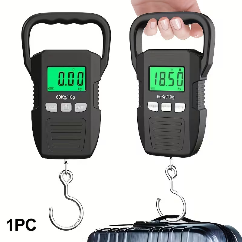 Tragbares Digital-Hängewaage – 60kg / 132lb | LCD-Hintergrundbeleuchtung & Schwerlasthaken | Reisen & Versand