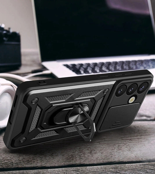 Hybrid Armor Camshield Hülle für Samsung Galaxy S26 Plus – Stoßfestigkeit, Kickstand & Kameraschutz | Schwarz