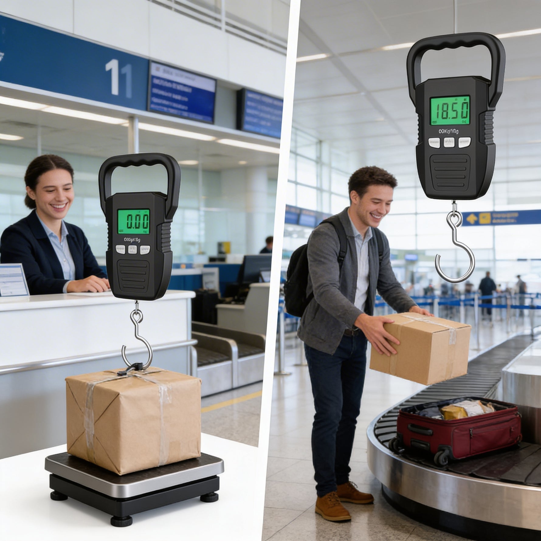 Tragbares Digital-Hängewaage – 60kg / 132lb | LCD-Hintergrundbeleuchtung & Schwerlasthaken | Reisen & Versand