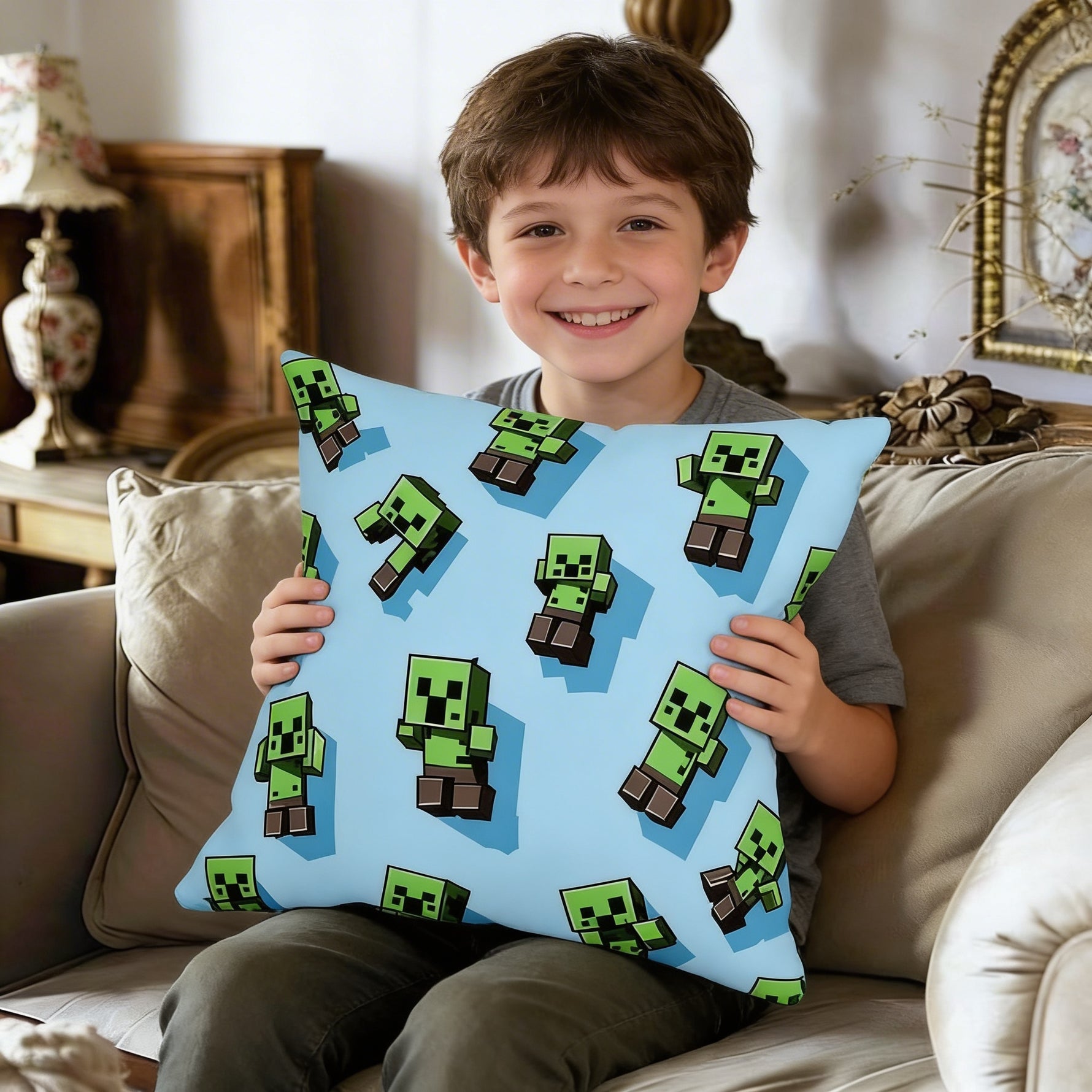Creeper Gamer Wurfkissenbezug – 45×45cm, weicher Plüsch, dekoratives Kissen