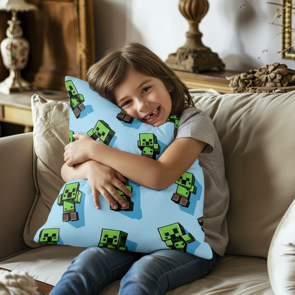 Creeper Gamer Wurfkissenbezug – 45×45cm, weicher Plüsch, dekoratives Kissen